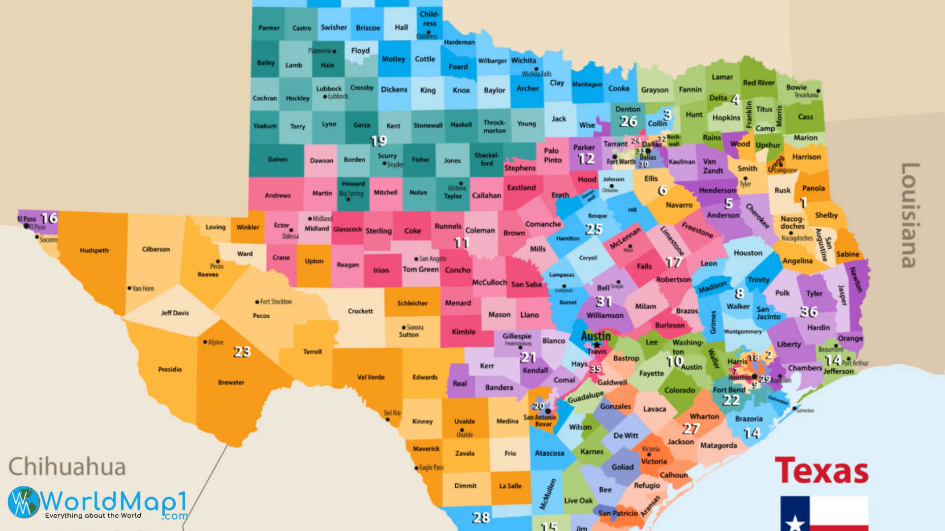 Counties Map of Texas